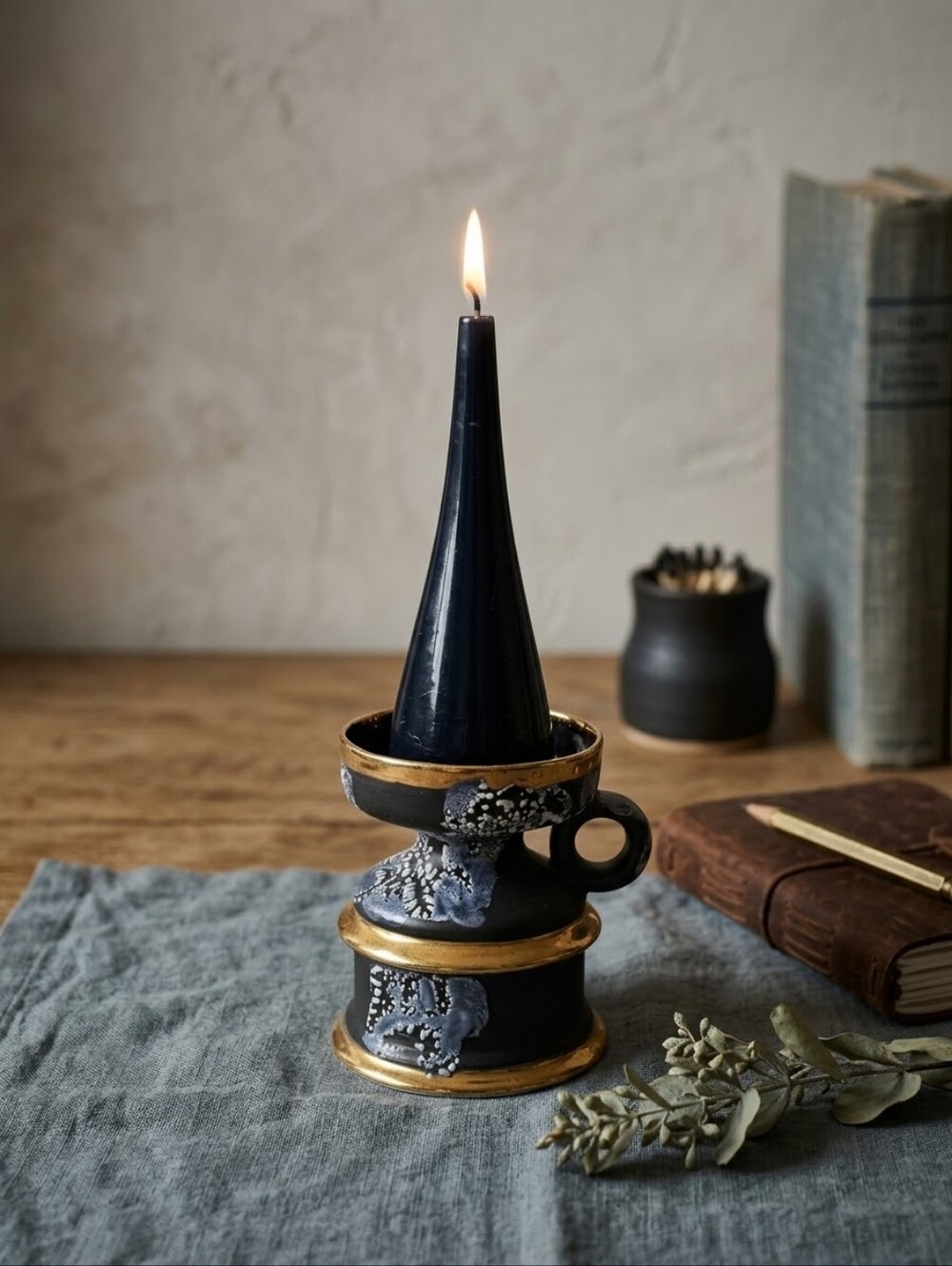 Cherish Porcelain Candle Holder With Candle Abstract Handpainted